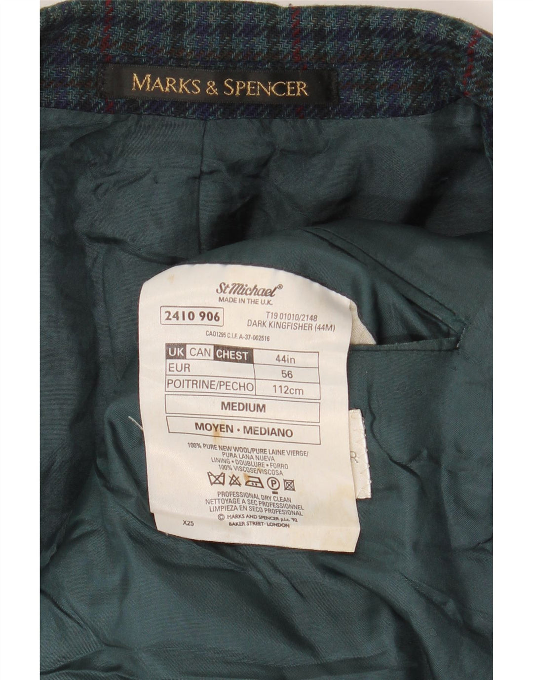 Marks & Spencer Mens St. Michael Blazer Jacket UK 44 XL Green Houndstooth