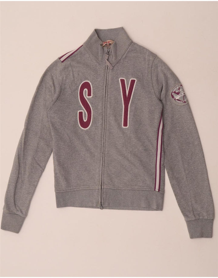 Sweet Years Womens Graphic Tracksuit Top Jacket UK 12 Medium Grey Cotton