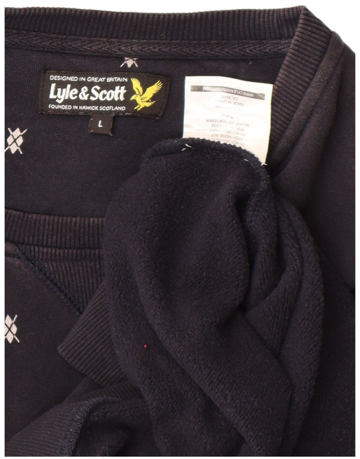 Lyle & Scott Mens Sweatshirt Jumper Large Navy Blue Spotted