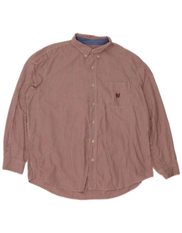 Chaps Mens Easy Care Shirt 2XL Burgundy Pinstripe Cotton