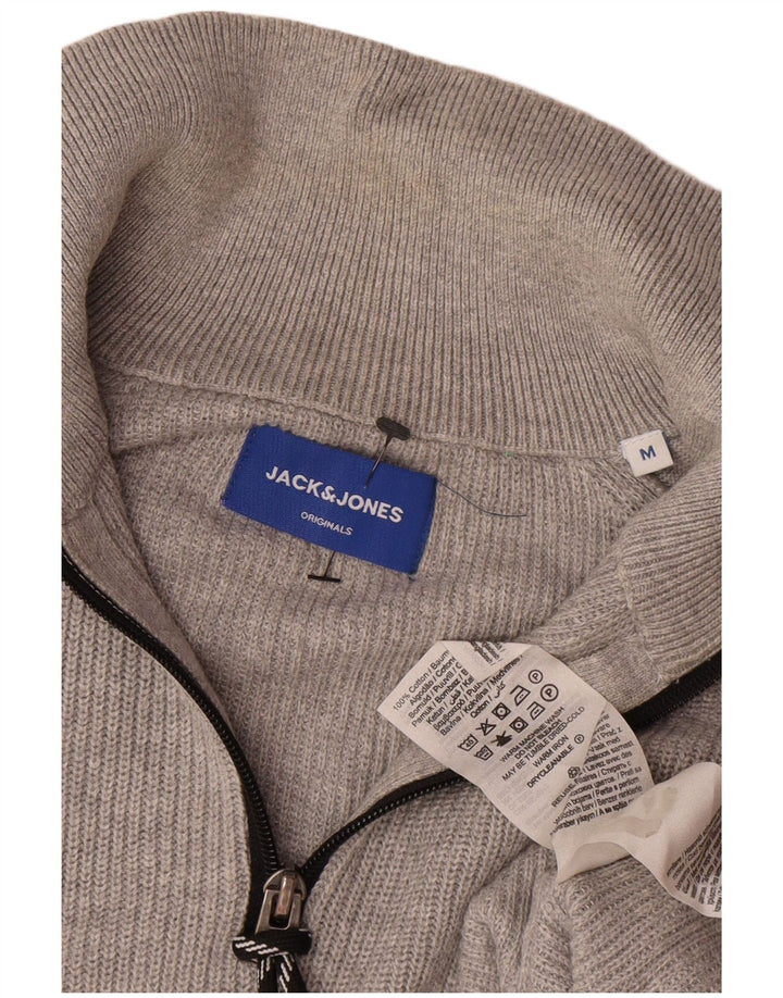 Jack & Jones Mens Zip Neck Jumper Sweater Medium Grey Cotton