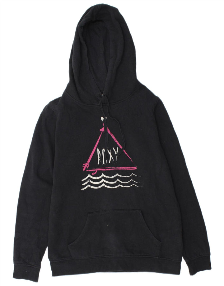 Roxy Womens Graphic Hoodie Jumper UK 14 Medium Black Cotton