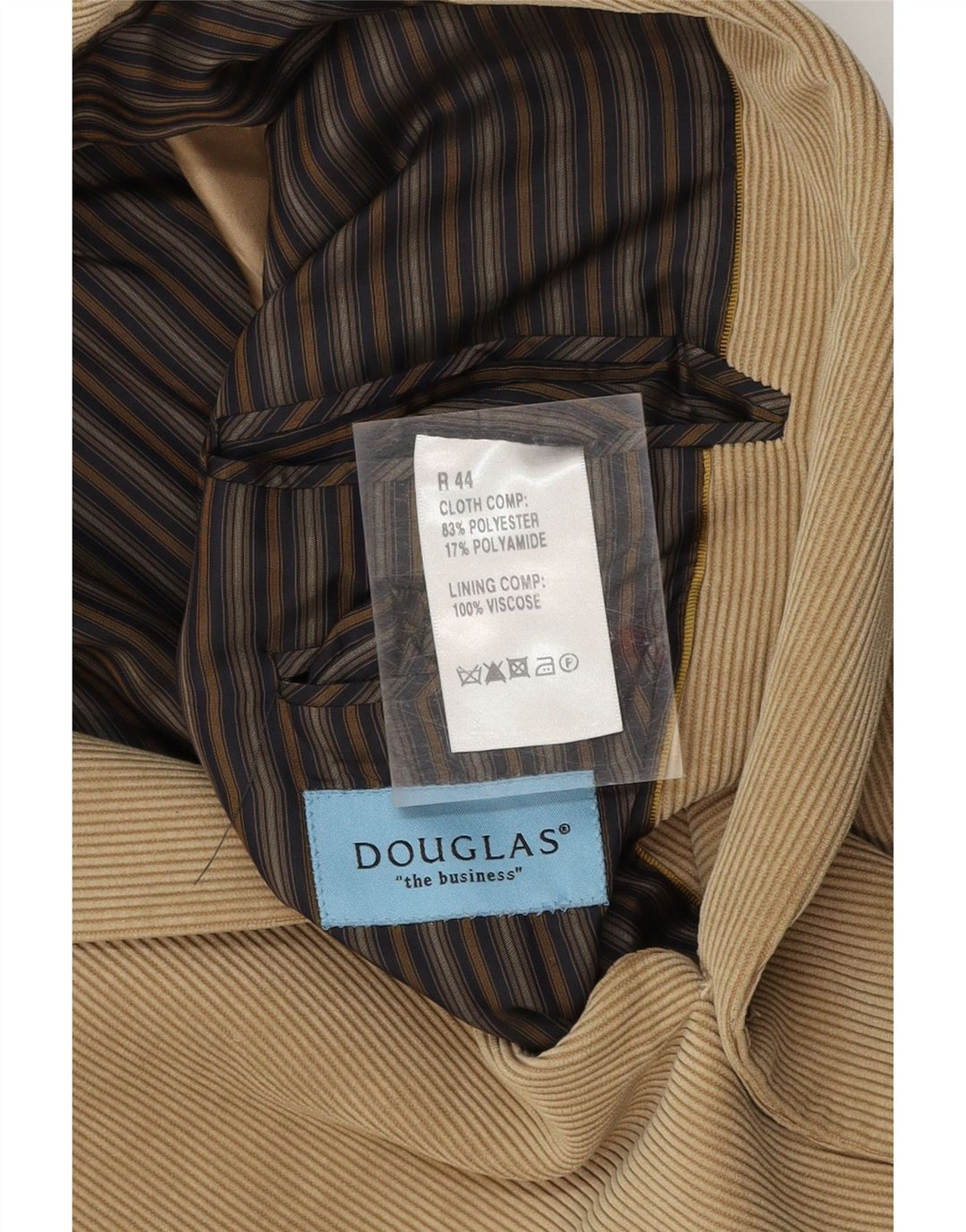 DOUGLAS Mens 2 Button Corduroy Blazer Jacket UK 44 2XL Beige Polyester Vintage Douglas and Second-Hand Douglas from Messina Hembry 
