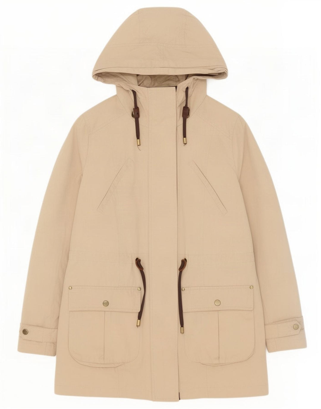 Zara Womens Hooded Parka Jacket UK 14 Medium Beige Polyester