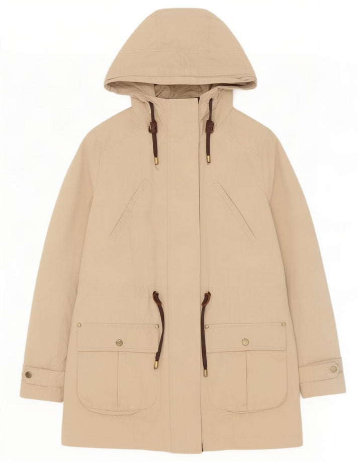 Zara Womens Hooded Parka Jacket UK 14 Medium Beige Polyester