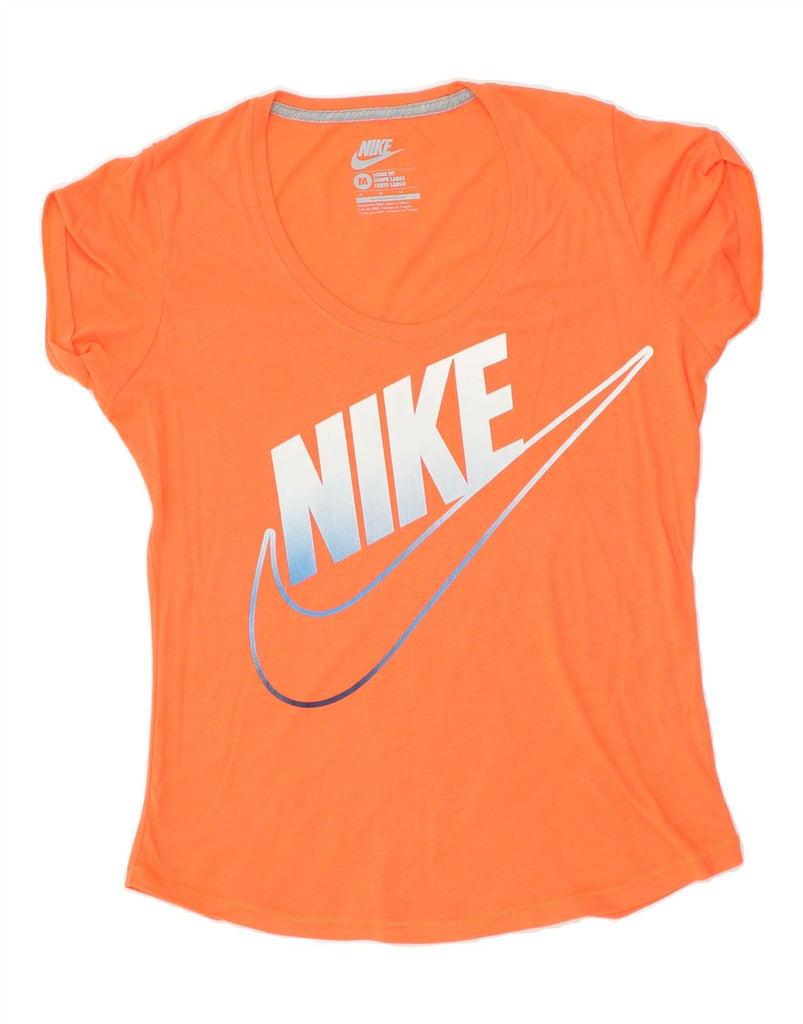 NIKE Womens Loose Fit Graphic T-Shirt Top UK 12 Medium Orange | Vintage Nike | Thrift | Second-Hand Nike | Used Clothing | Messina Hembry 