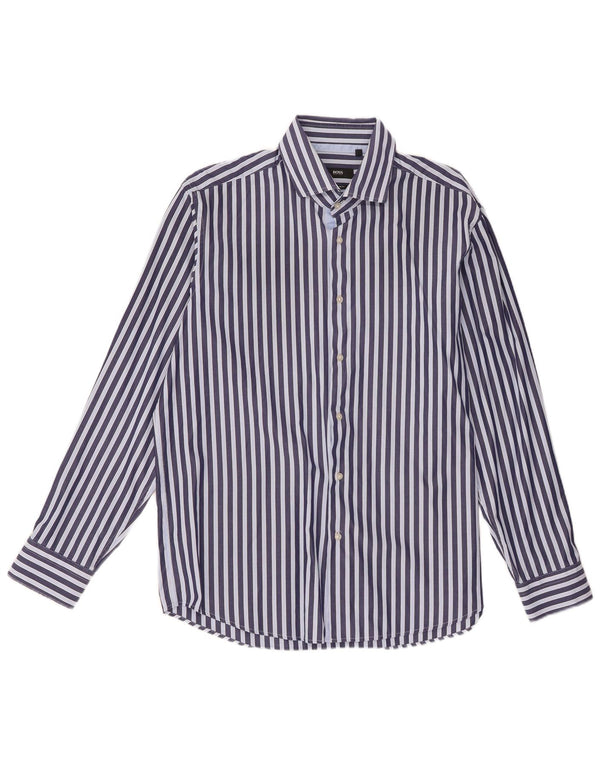 Hugo Boss Mens Regular Fit Shirt Size 43 17 XL Navy Blue Pinstripe
