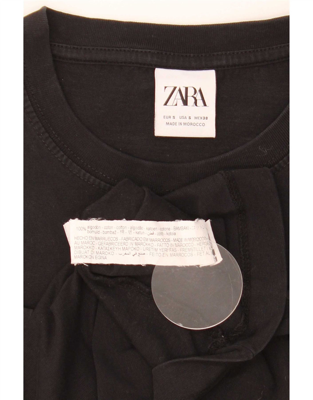 Zara Mens Graphic T-Shirt Top Small Black Cotton