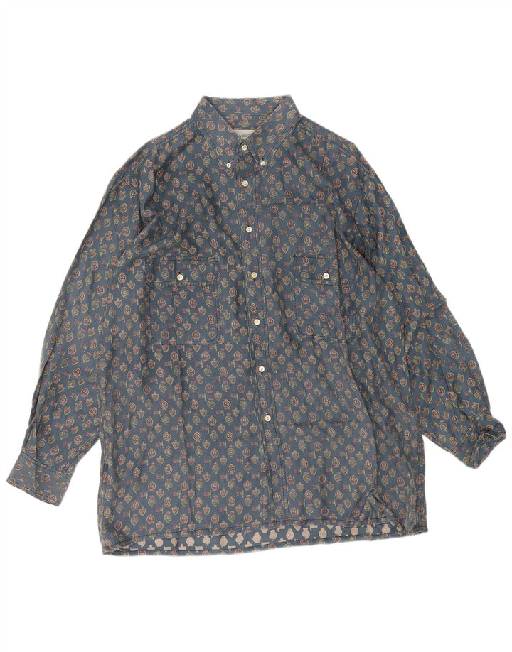 Vintage Mens Abstract Pattern Shirt 2XL Blue Geometric Silk