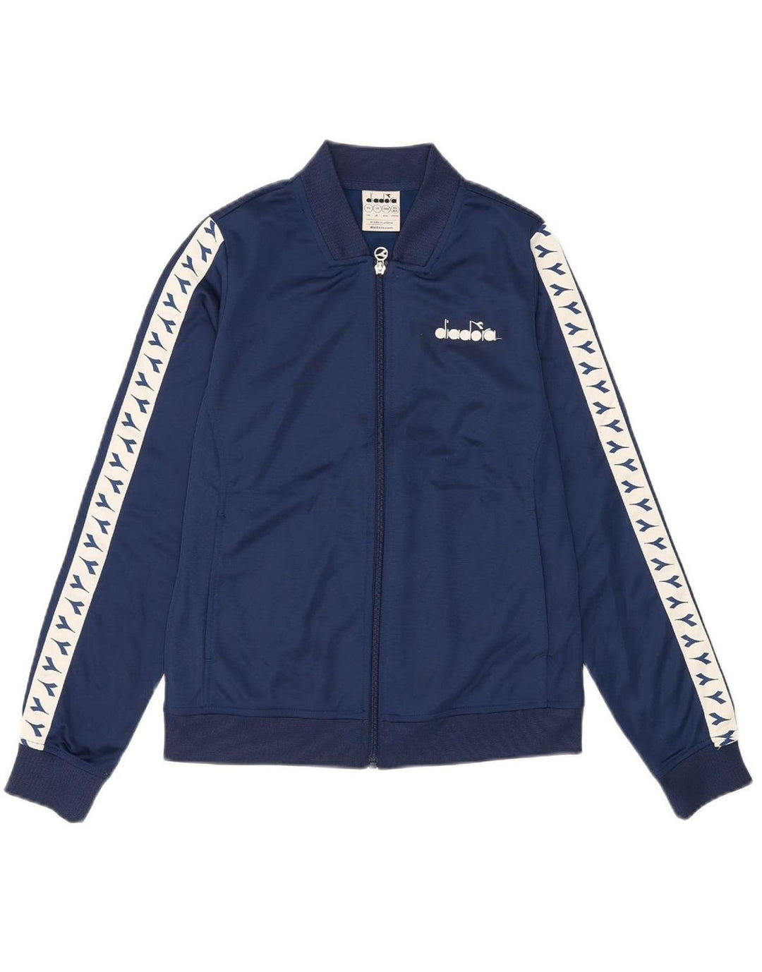 DIADORA Womens Graphic Tracksuit Top Jacket UK 6 XS Navy Blue Polyester