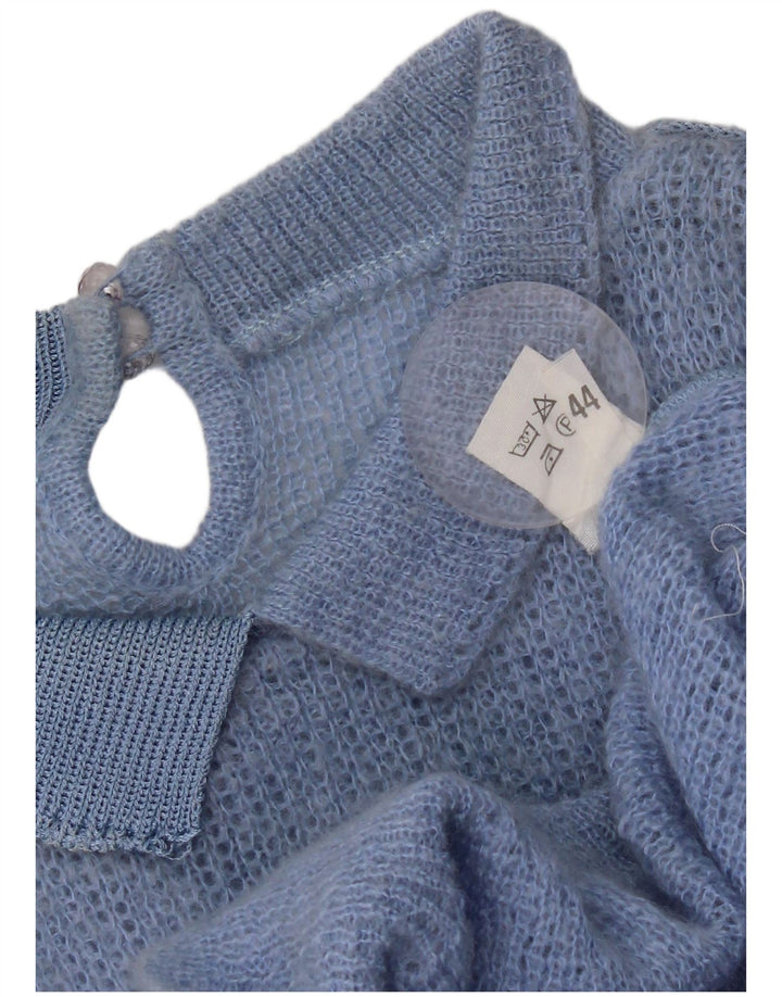 Vintage Womens Polo Neck Jumper Sweater IT 44 Medium Blue Colourblock