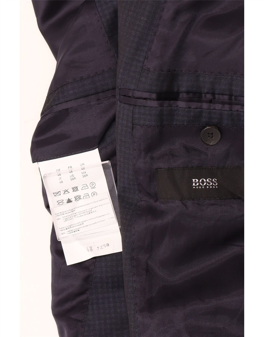 Hugo Boss Mens 2 Button Blazer Jacket IT 48 Medium Navy Blue Gingham