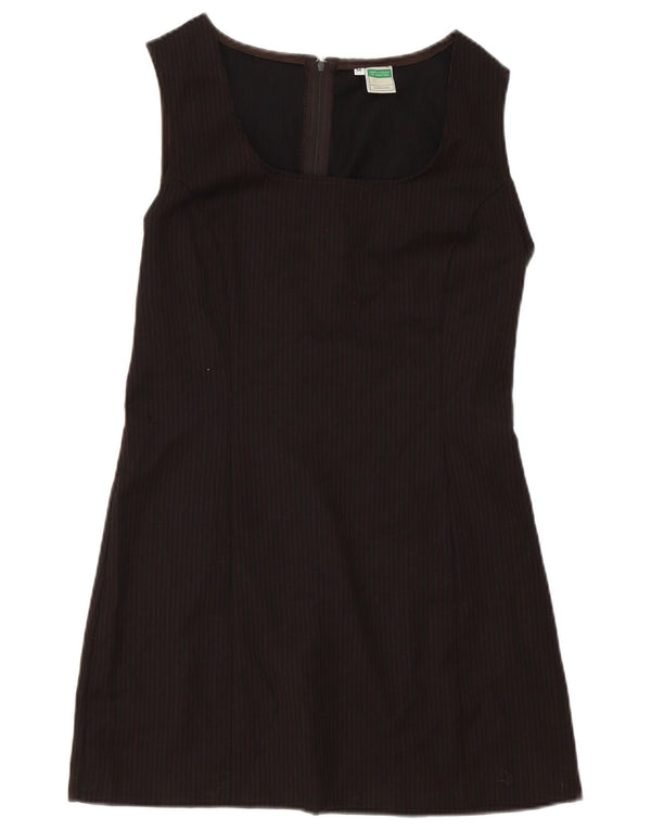 Benetton Womens Sleeveless A-Line Dress UK 12 Medium Brown Pinstripe