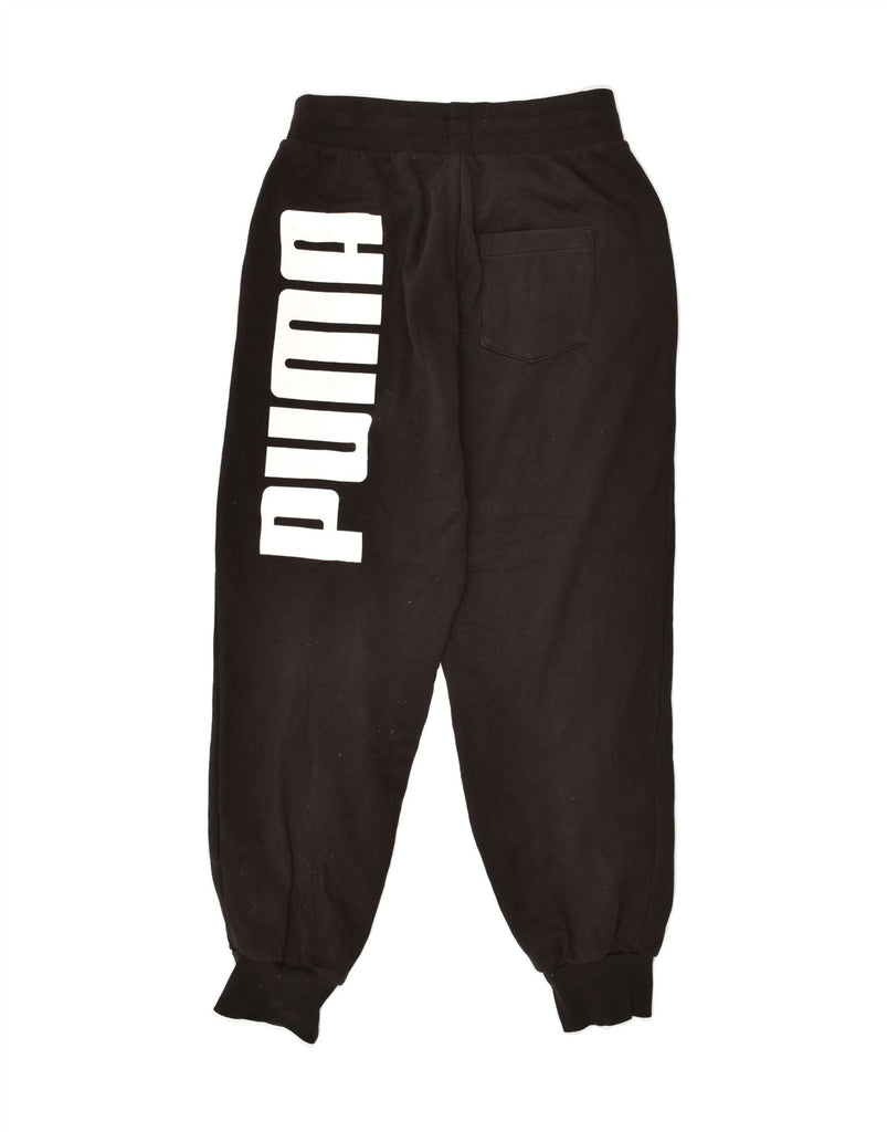 PUMA Mens Graphic Tracksuit Trousers Joggers Small Black Cotton | Vintage Puma | Thrift | Second-Hand Puma | Used Clothing | Messina Hembry 