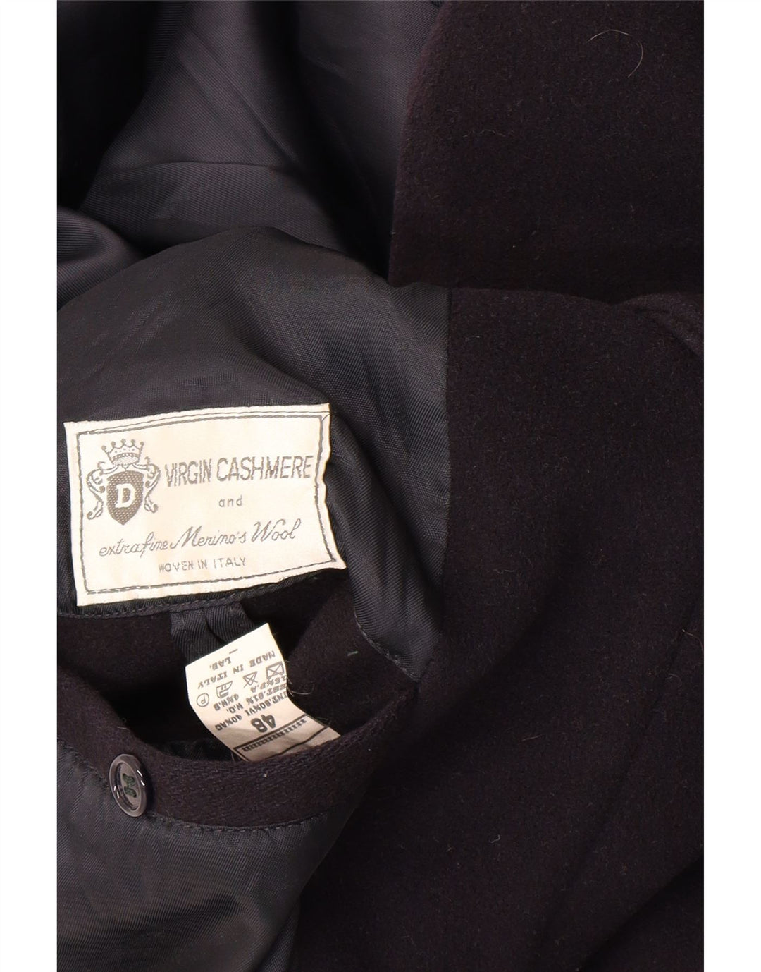 Vintage Mens Overcoat IT 48 Medium Navy Blue Virgin Wool