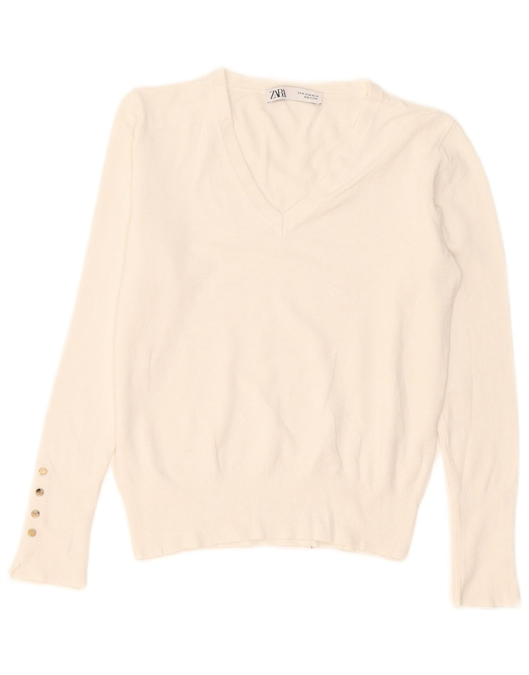 Zara Womens V-Neck Jumper Sweater UK 12 Medium White
