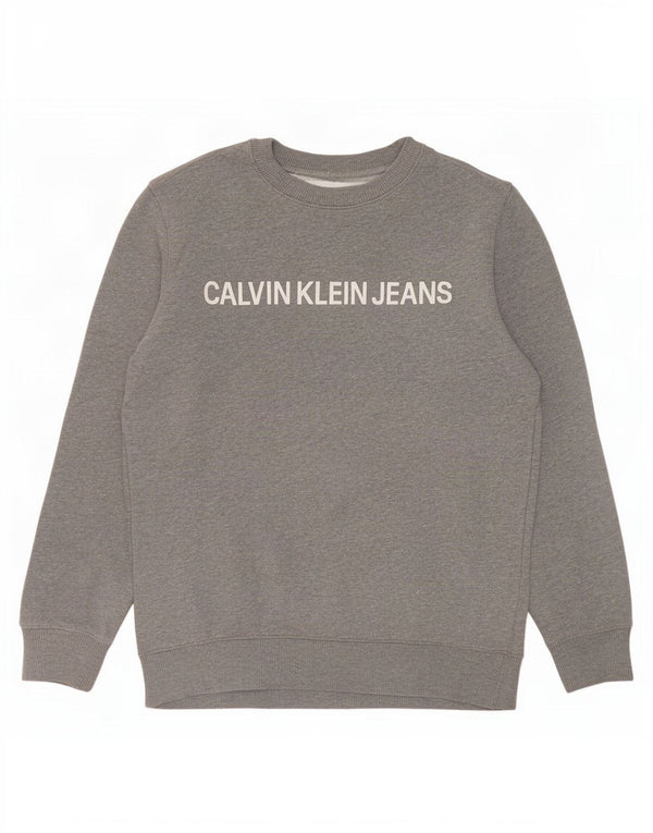Calvin Klein Jeans Mens Graphic Sweatshirt Jumper Small Grey Cotton