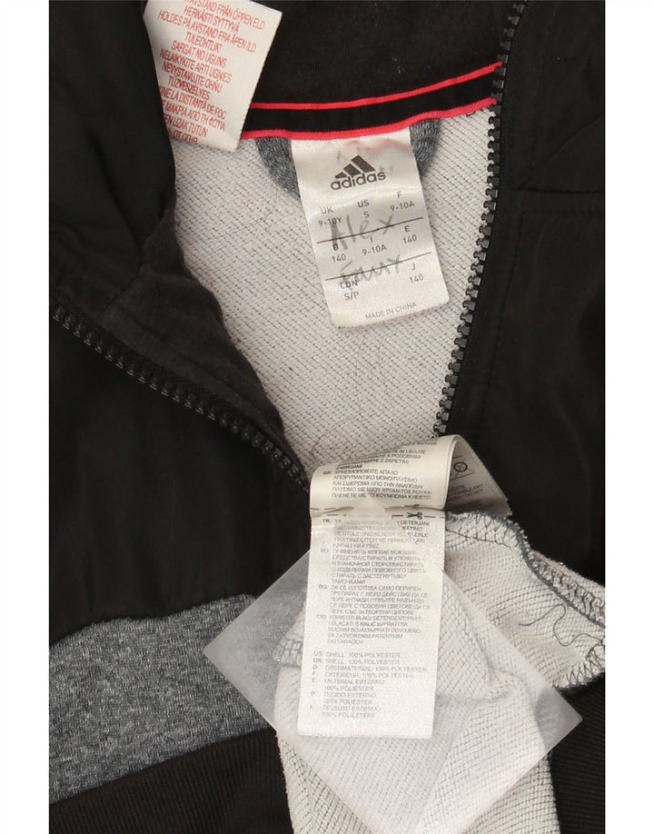 Adidas Boys Zip Hoodie Sweater 9-10 Years Black Colourblock Polyester