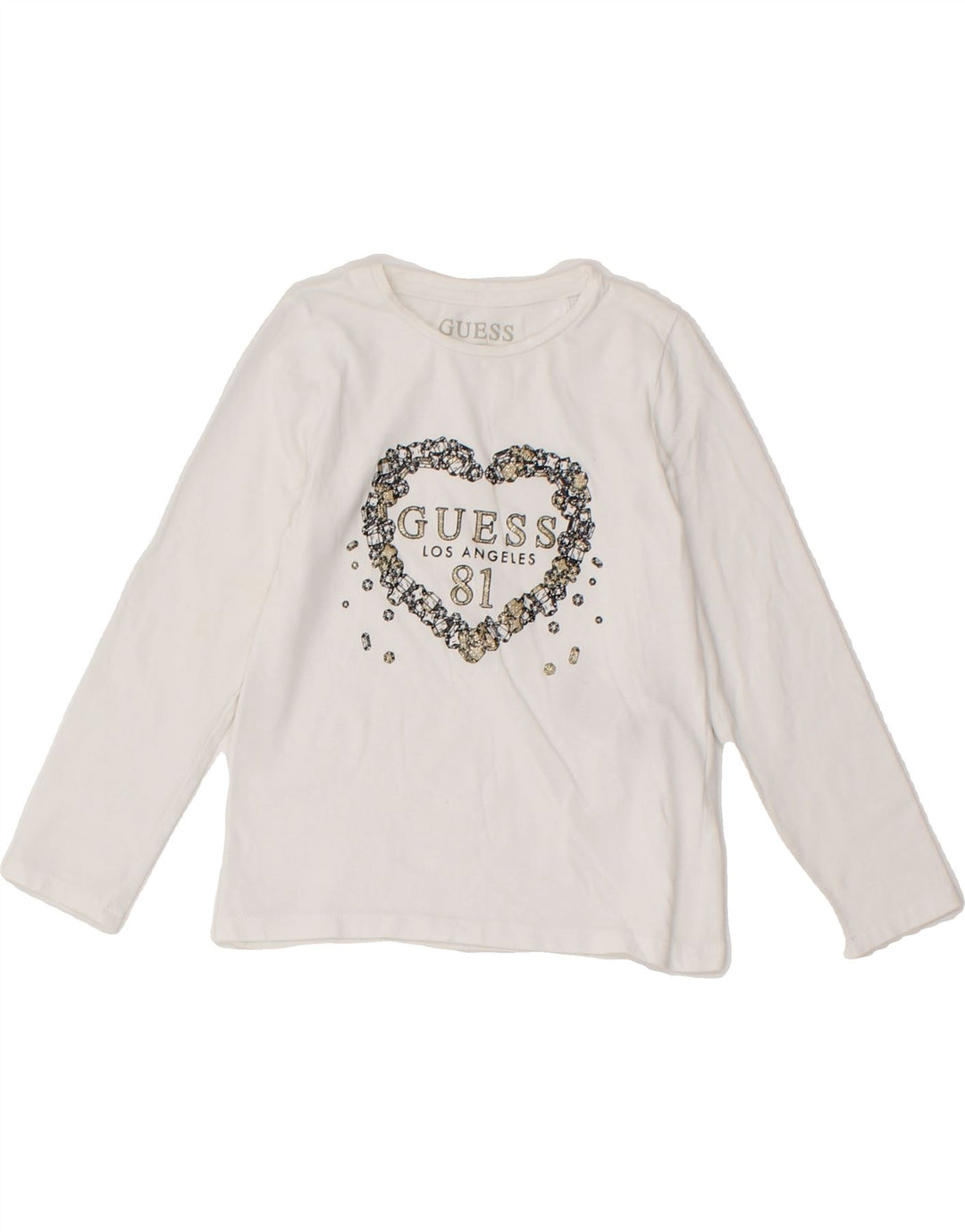 GUESS Girls Graphic Top Long Sleeve 4-5 Years White Cotton Vintage Guess and Second-Hand Guess from Messina Hembry 