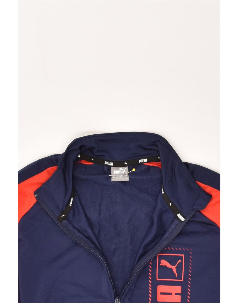 PUMA Boys Graphic Tracksuit Top Jacket 15-16 Years Navy Blue Colourblock | Vintage Puma | Thrift | Second-Hand Puma | Used Clothing | Messina Hembry 