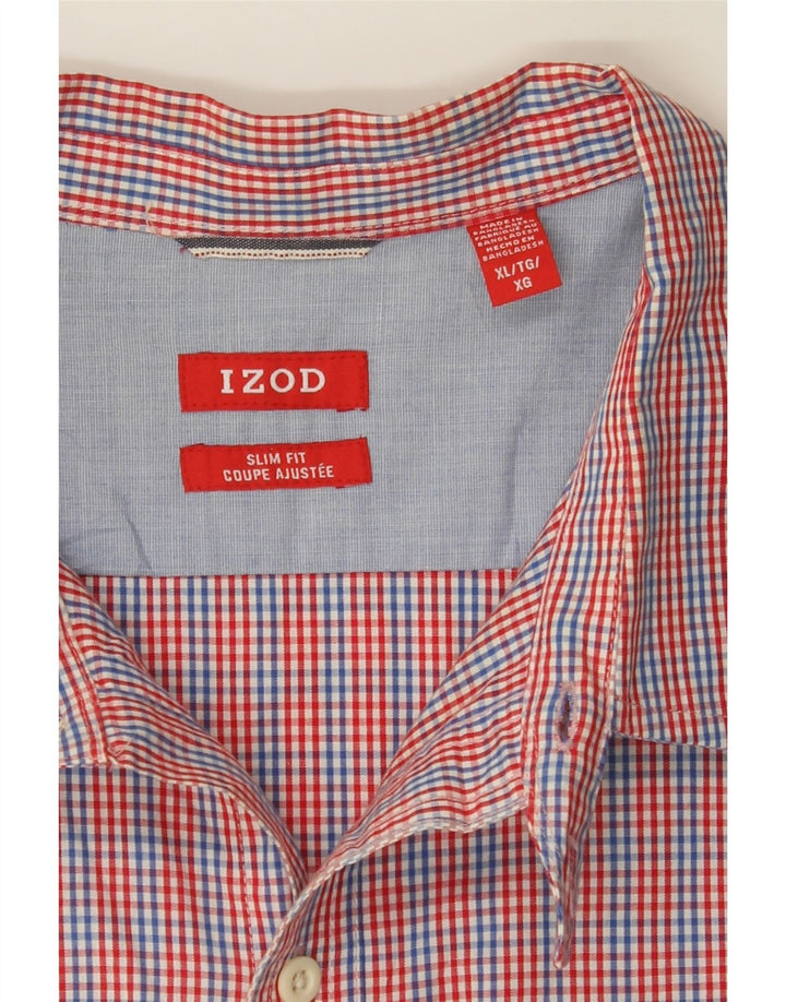 IZOD Mens Slim Fit Short Sleeve Shirt XL Multicoloured Check Cotton Vintage Izod and Second-Hand Izod from Messina Hembry 