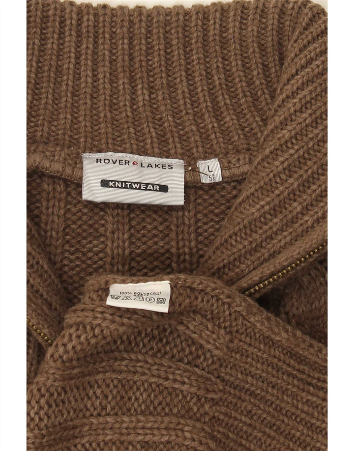 Rover & Lake Mens Zip Neck Jumper Sweater EU 52 Large Brown Polyacrylic