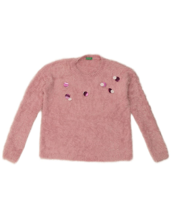 Benetton Girls Crop Crew Neck Jumper Sweater 11-12 Years 2XL Pink Polyamide