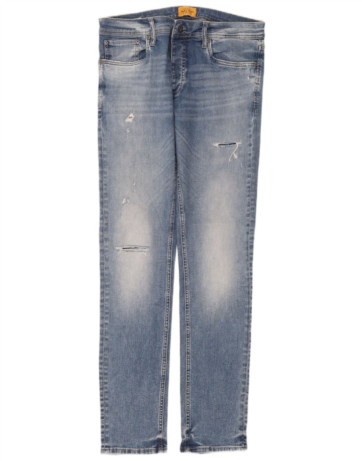Jack & Jones Mens Distressed Slim Jeans W33 L34 Blue Cotton
