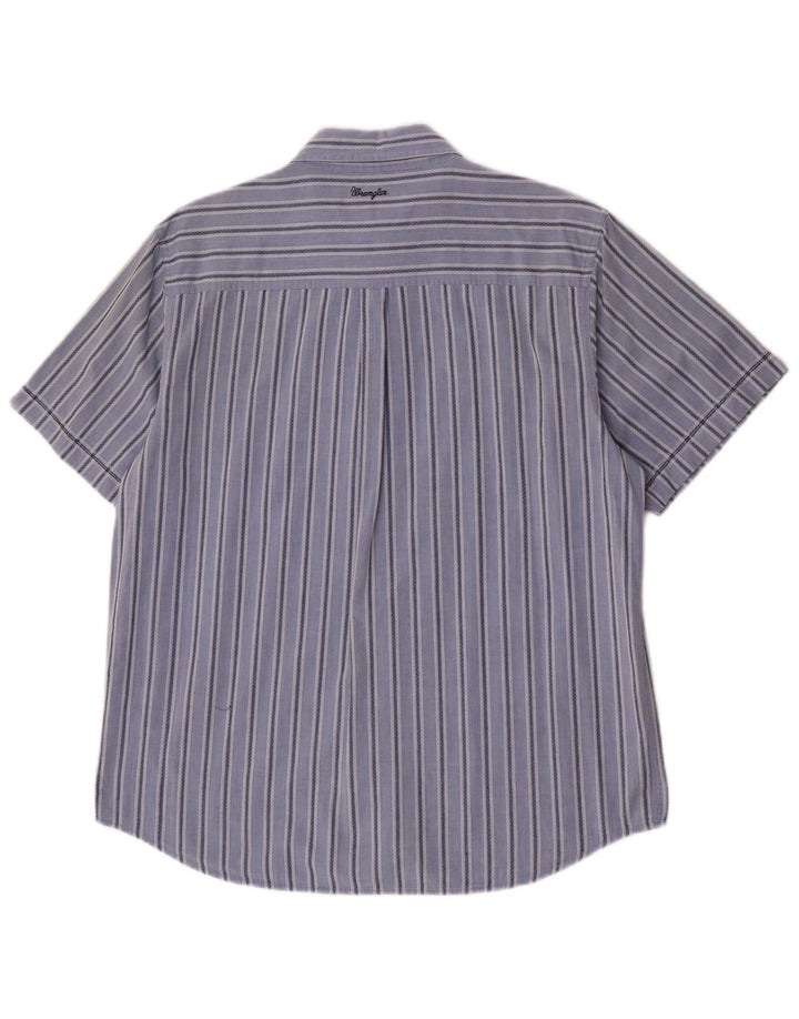 Wrangler Mens Short Sleeve Shirt Large Blue Striped Cotton