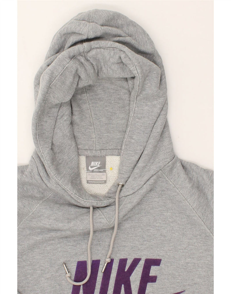 NIKE Womens Graphic Hoodie Jumper UK 18 XL Grey | Vintage Nike | Thrift | Second-Hand Nike | Used Clothing | Messina Hembry 