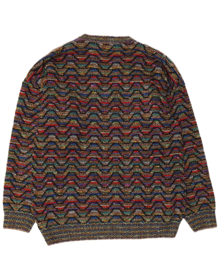 Vintage Mens V-Neck Jumper Sweater Small Multicoloured Chevron Wool