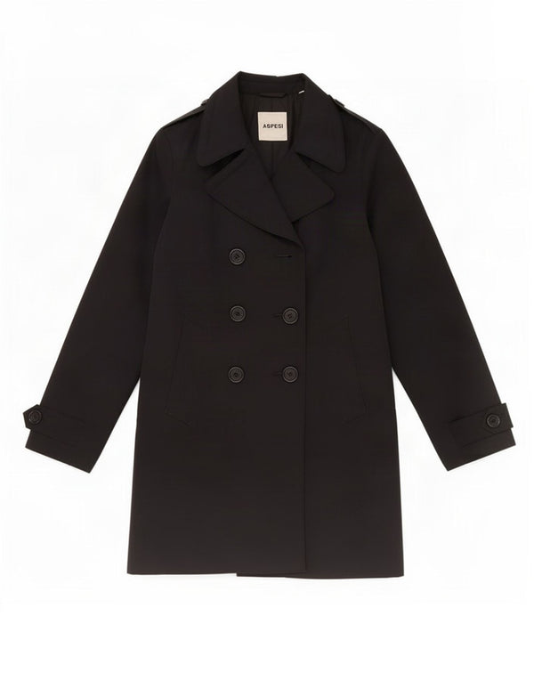 Aspesi Womens Double Breasted Trench Coat UK 10 Small Navy Blue Cotton