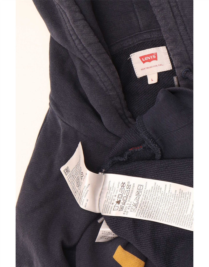 Levi's Mens Graphic Hoodie Jumper Large Navy Blue Cotton