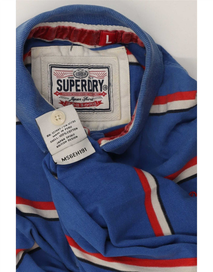 Superdry Mens Polo Shirt Large Blue Striped Cotton