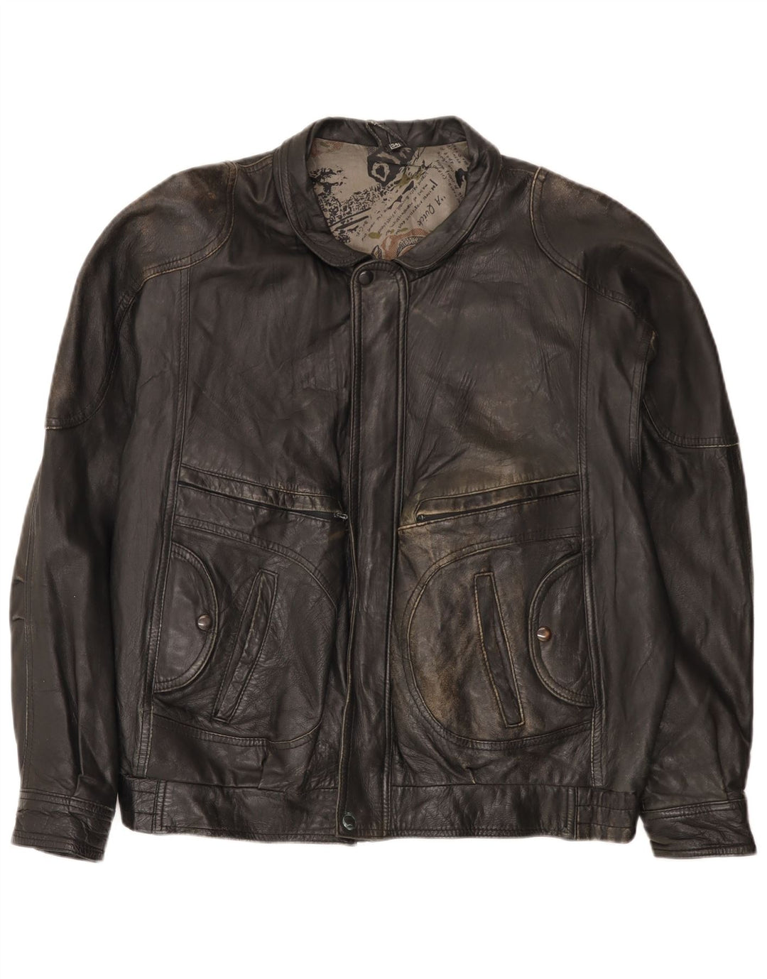 Vintage Mens Leather Bomber Jacket IT 54 2XL Black
