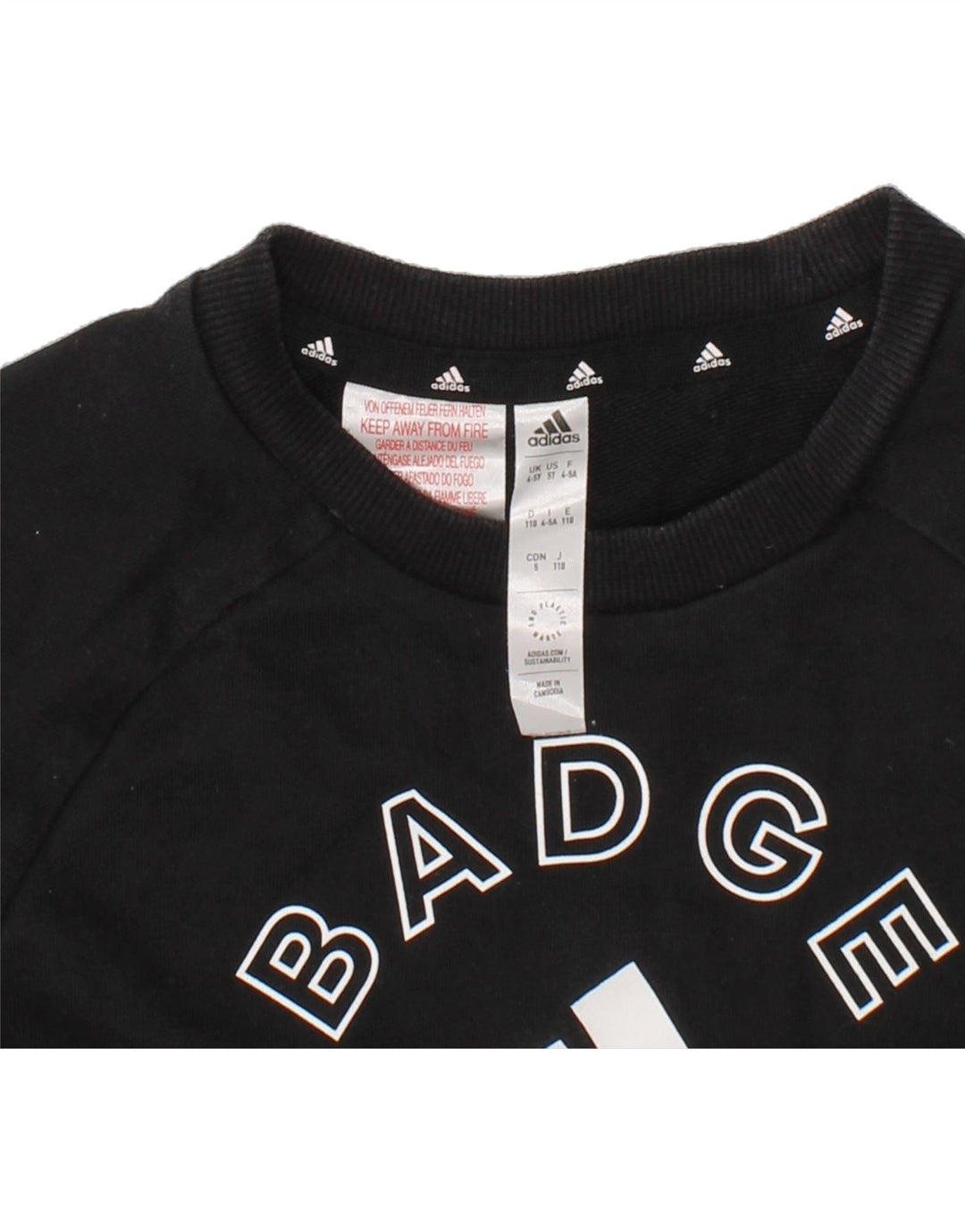 ADIDAS Boys Graphic Sweatshirt Jumper 4-5 Years Black Cotton Vintage Adidas and Second-Hand Adidas from Messina Hembry 