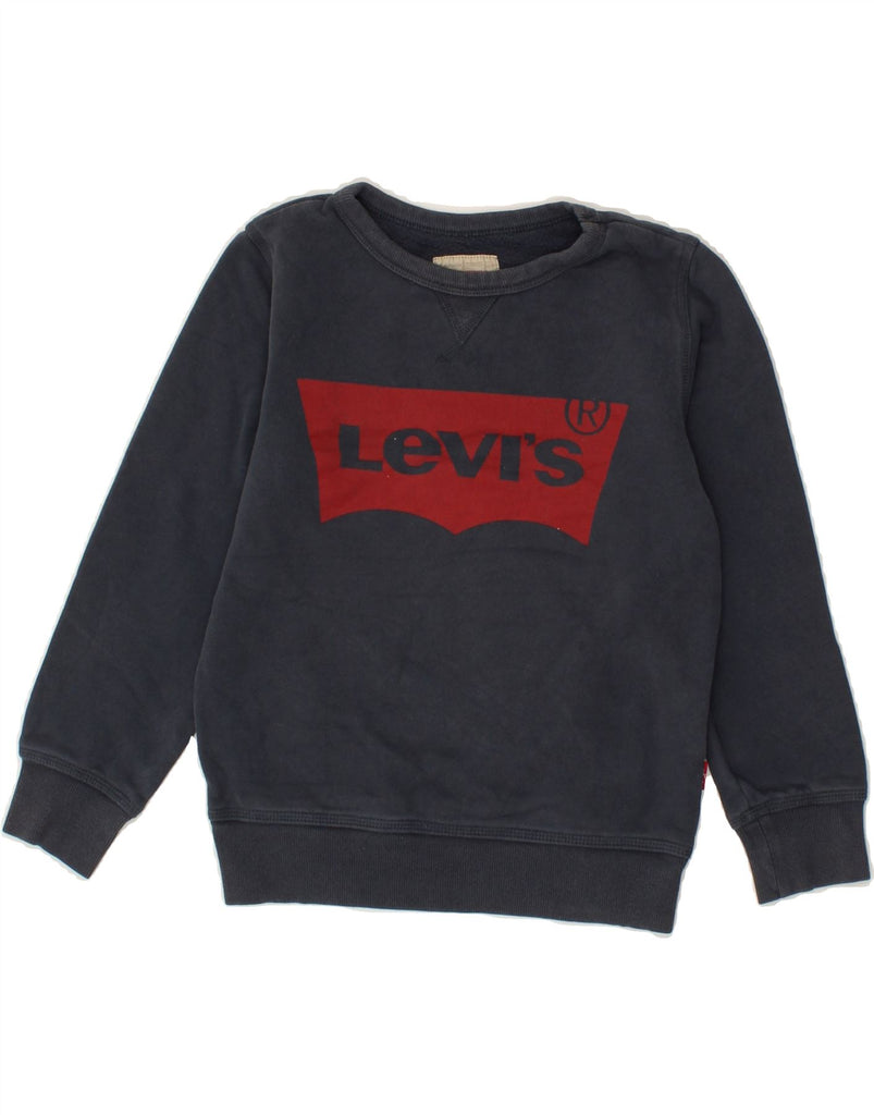 LEVI'S Boys Graphic Sweatshirt Jumper 7-8 Years Navy Blue Cotton | Vintage Levi's | Thrift | Second-Hand Levi's | Used Clothing | Messina Hembry 