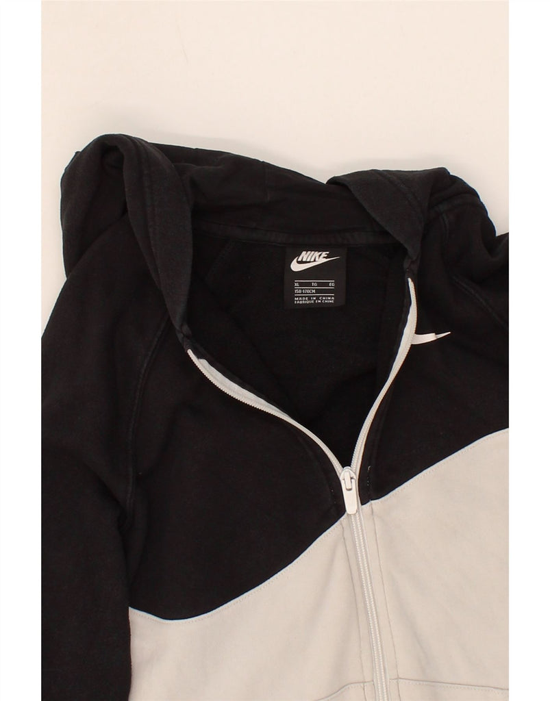 NIKE Boys Graphic Zip Hoodie Sweater 13-14 Years XL Black Colourblock Vintage Nike and Second-Hand Nike from Messina Hembry 