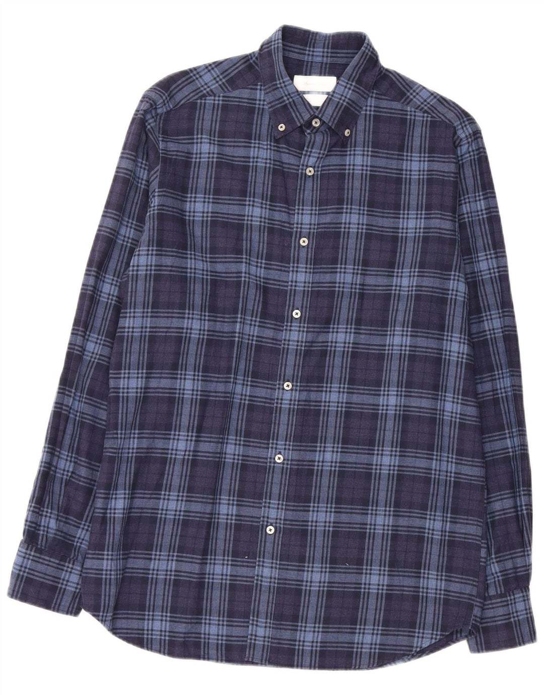 MASSIMO DUTTI Mens Flannel Shirt Medium Navy Blue Check Cotton