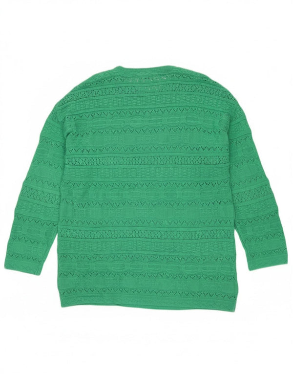 Benetton Womens Longline Crew Neck Jumper Sweater UK 10 Small Green