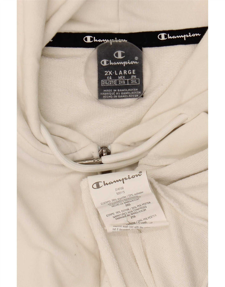 Champion Mens Zip Hoodie Sweater 2XL White Cotton