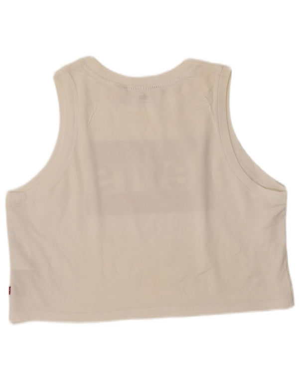LEVI'S Womens Crop Graphic Vest Top UK 16 Large Off White Cotton