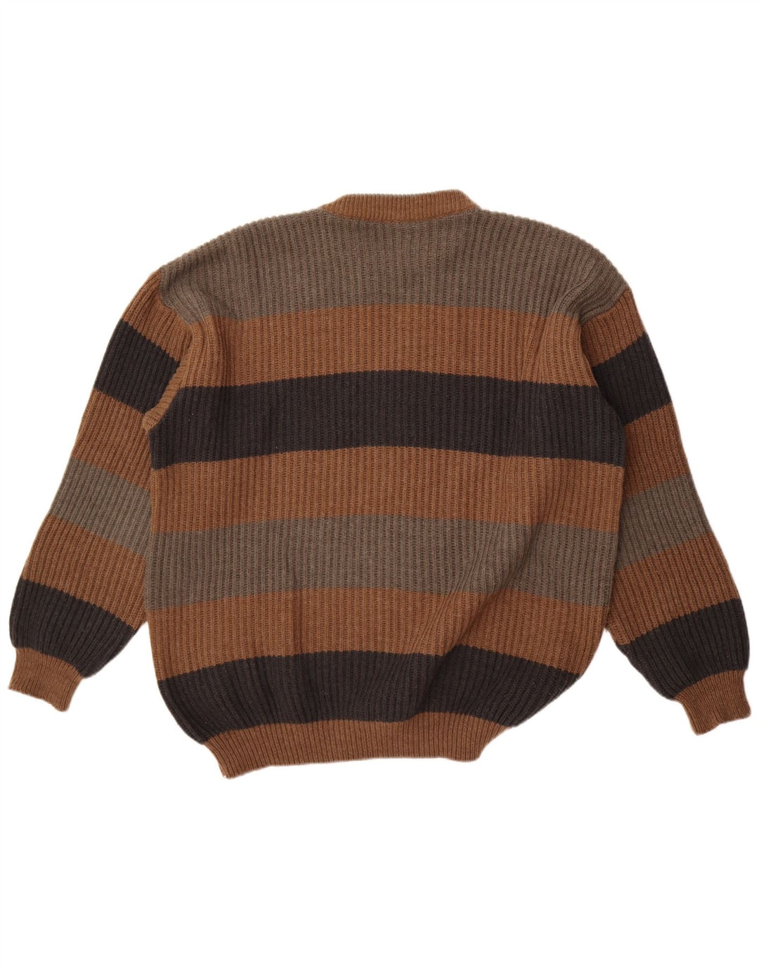 Vintage Mens Crew Neck Jumper Sweater XL Brown Striped Acrylic