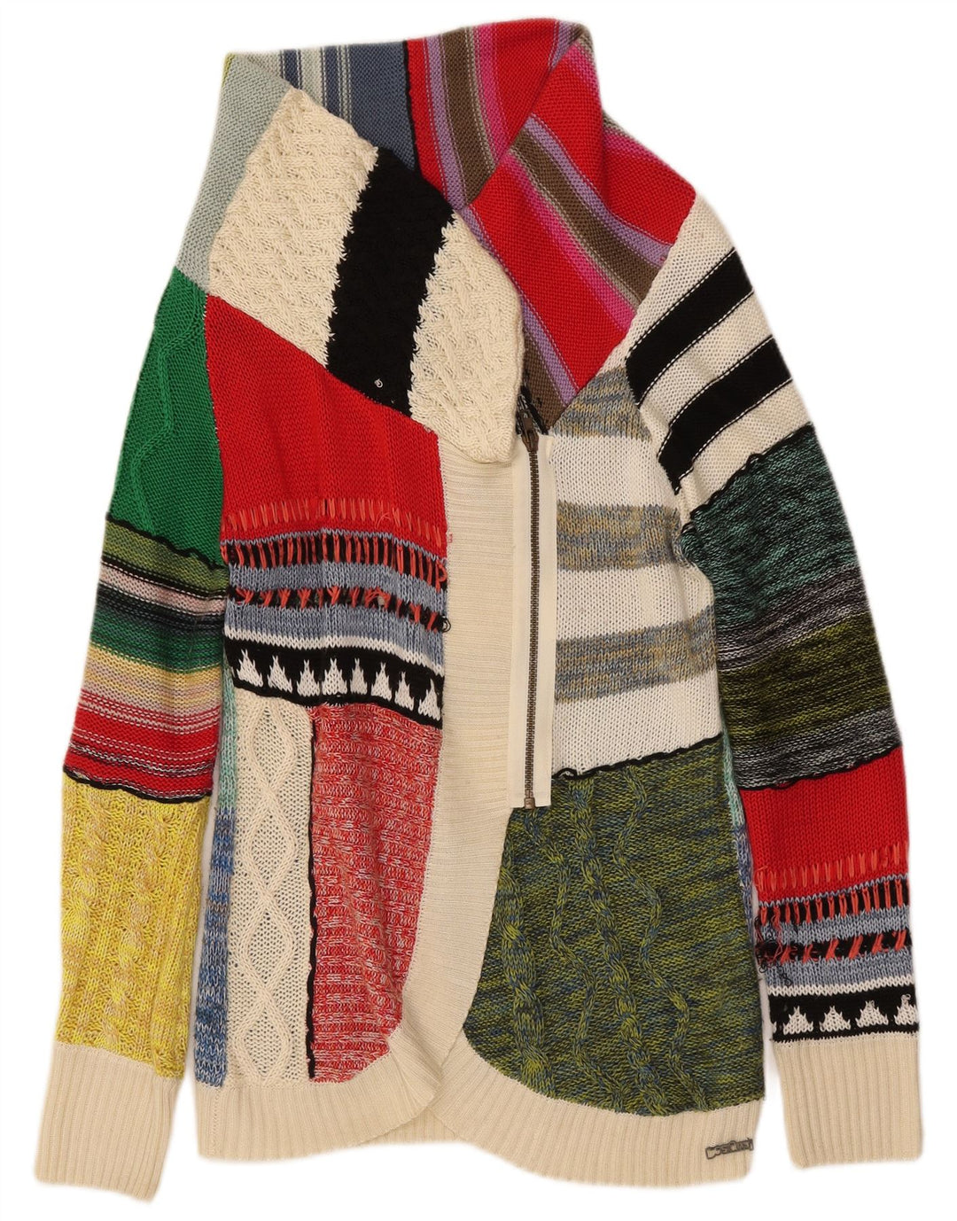 DESIGUAL Womens Cardigan Sweater UK 16 Large Multicoloured Patchwork