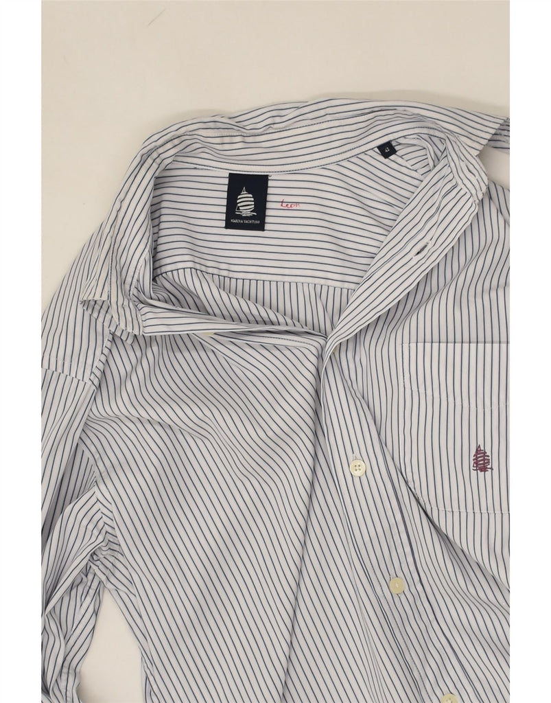 MARINA YACHTING Mens 3/4 Sleeve Shirt Size 42 Large White Pinstripe Cotton | Vintage Marina Yachting | Thrift | Second-Hand Marina Yachting | Used Clothing | Messina Hembry 