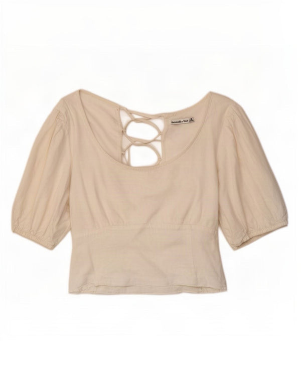 Abercrombie & Fitch Womens Short Sleeve Crop Top UK 18 XL Off White Linen