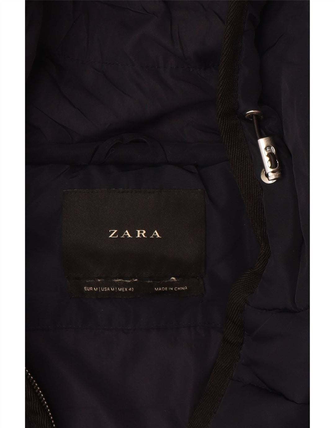 ZARA Mens Hooded Padded Jacket UK 38 Medium Navy Blue Colourblock