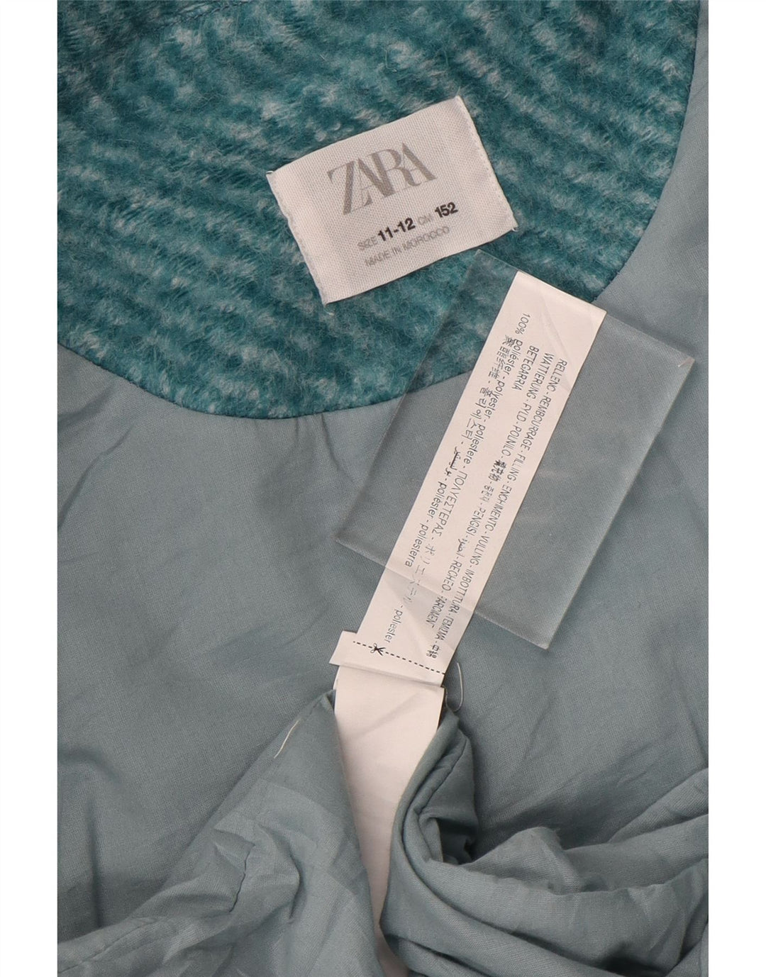 Zara Girls Overcoat 11-12 Years Turquoise Pinstripe Polyester