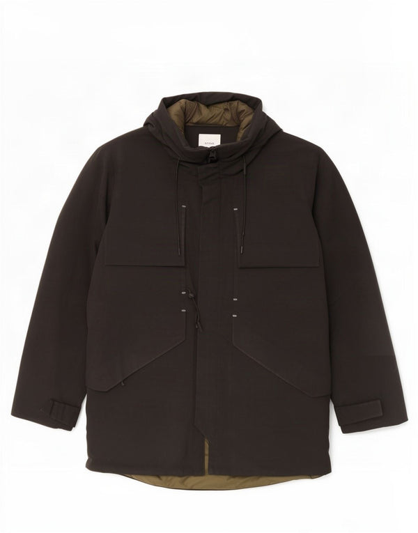 Zara Mens Hooded Windbreaker Coat UK 36 Small Black Polyester