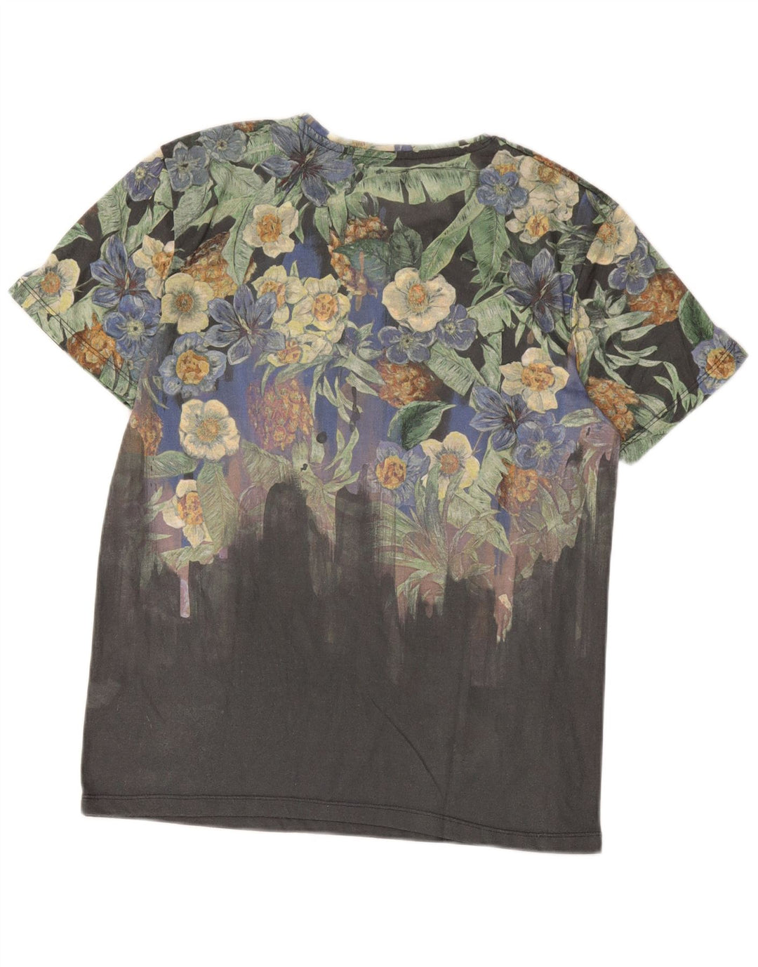 Zara Mens Graphic T-Shirt Top Large Grey Floral Polyester